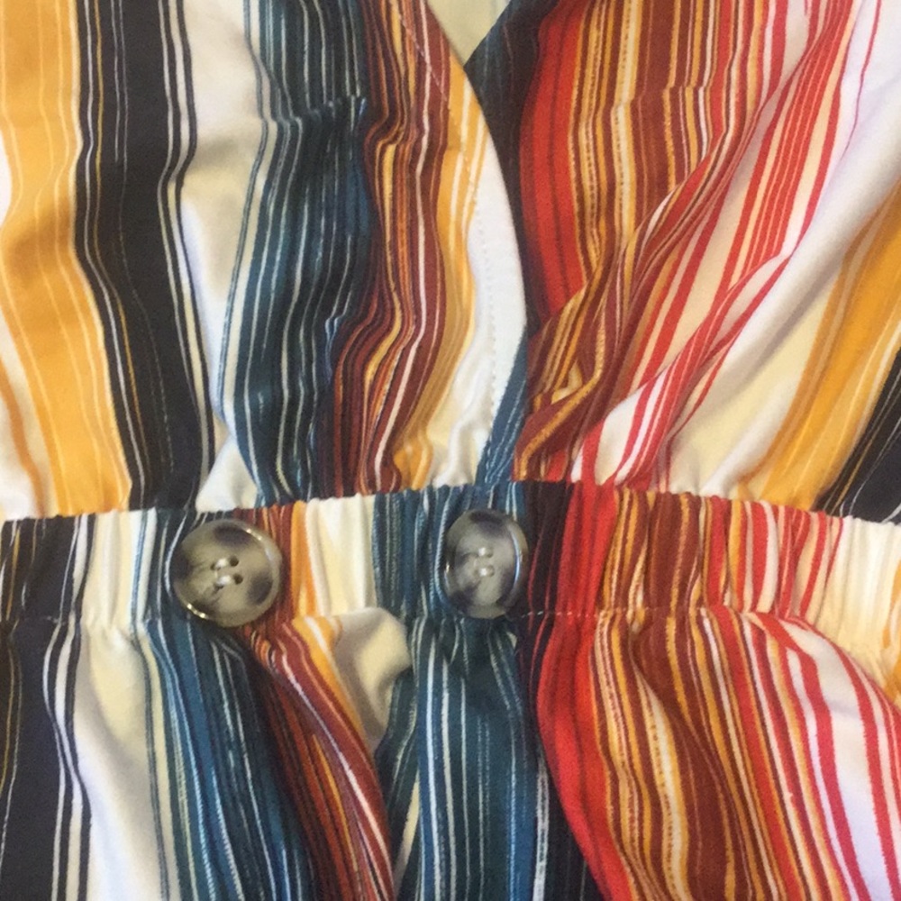 ❌DONATED❌Multicolor Blue Stripe Deep V-neck Elastic Waist Top - Picture 5 of 8